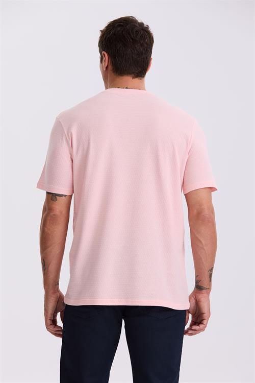 Pembe %100 Pamuk Desenli Bisiklet Yaka T-Shirt