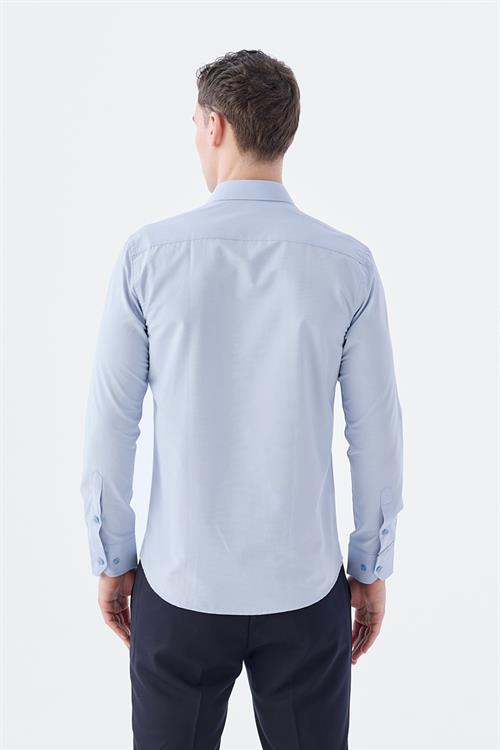 Açık Mavi Slim Fit  Klasik Yaka Uzun Kol Klasik Model Gömlek
