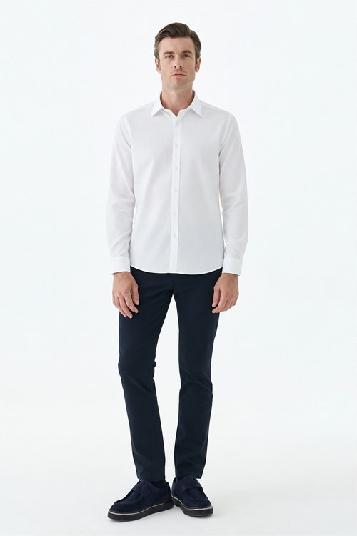 Beyaz %100 Pamuk Comfort Fit Klasik Yaka Gömlek