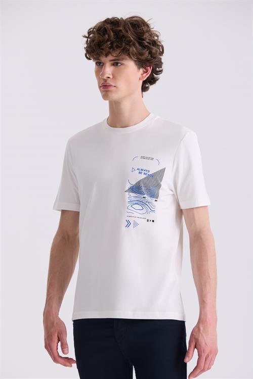 Ekru Slim Fit Bisiklet Yaka T-Shirt