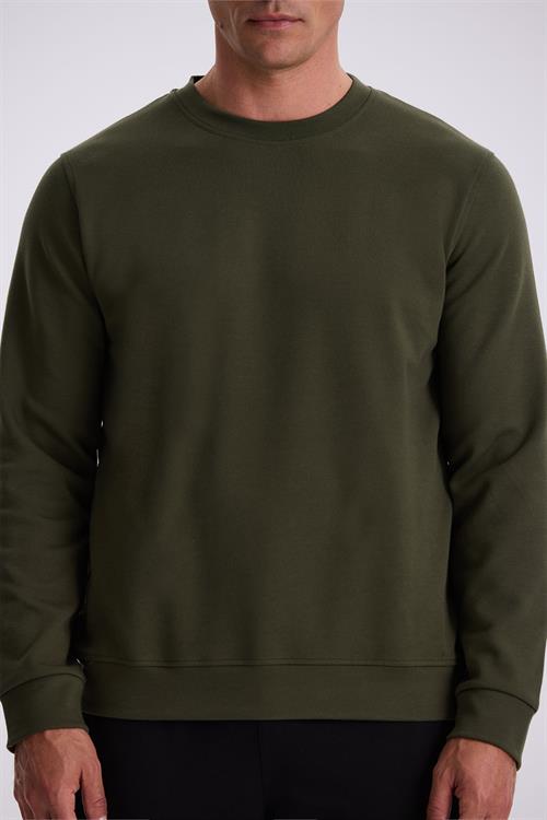 Haki Slim Fit Bisiklet Yaka Basic Pamuklu Likralı Sweatshirt