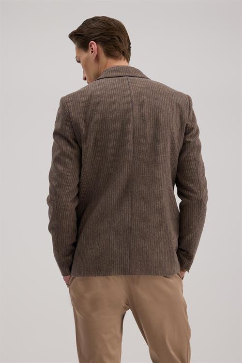 Kahve Dar Kalıp - Slim Fit Ceket Berberi Yaka