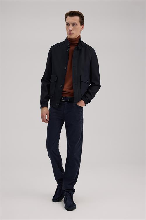 Lacivert Slim Fit Mono Yaka Cepli Ceket Görünümlü Mont