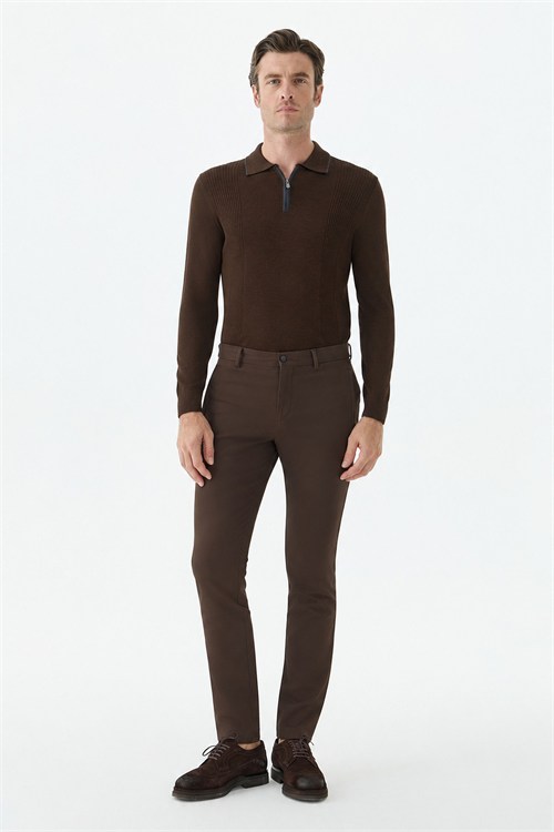 Kahve Comfort Fit Fermuarlı Cepli Kanvas Pantolon