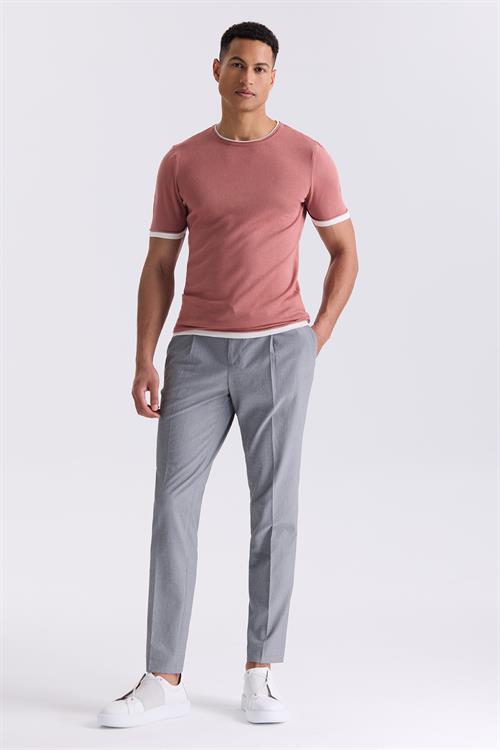 Gül Kurusu Slim Fit Triko Bisiklet Yaka T-Shirt