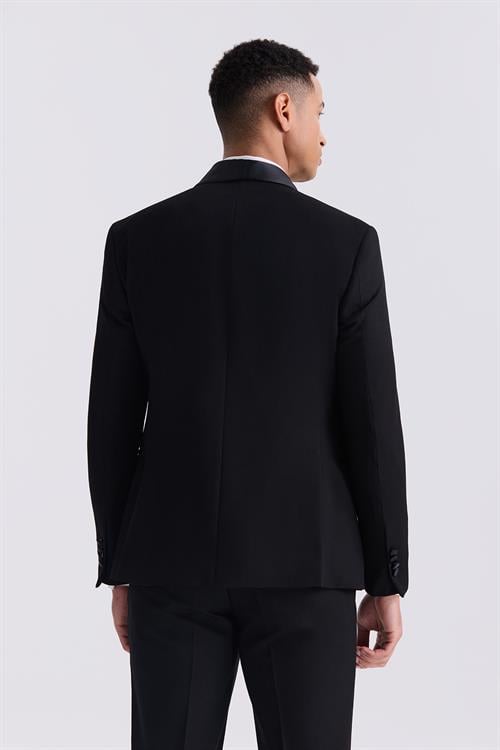 Siyah Slim Fit Sabit Şal Yaka Kruvaze Smokin Takım Elbise