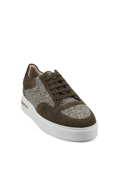 Haki %100 Deri Spor Dikişli Taban Sneaker Ayakkabı