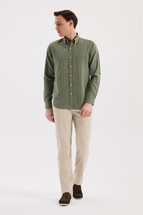 Yeşil Rahat Kalıp - Comfort Fit Gömlek Klasik Yaka