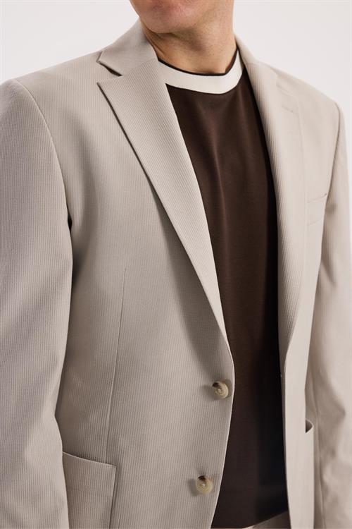 Bej Dar Kalıp - Slim Fit Ceket Mono Yaka