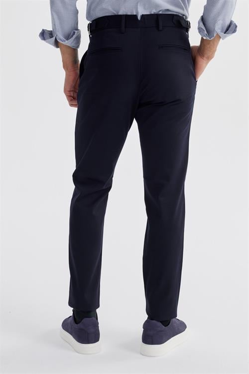 Lacivert Comfort Fit Çift Pileli Beli Tokalı Pamuklu Kanvas Pantolon