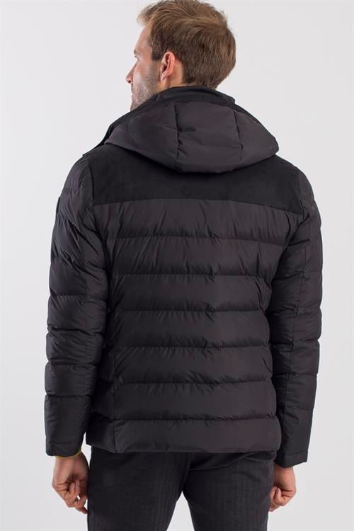 Siyah Comfort Fit Kapüşonlu Şişme Mont