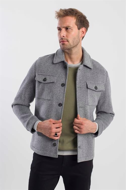 Gri Comfort Fit Bebe Yaka Yünlü Mont