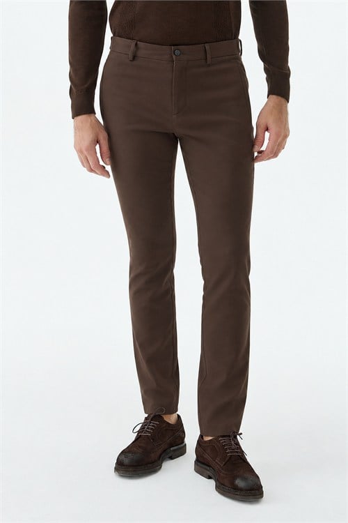 Kahve Comfort Fit Fermuarlı Cepli Kanvas Pantolon