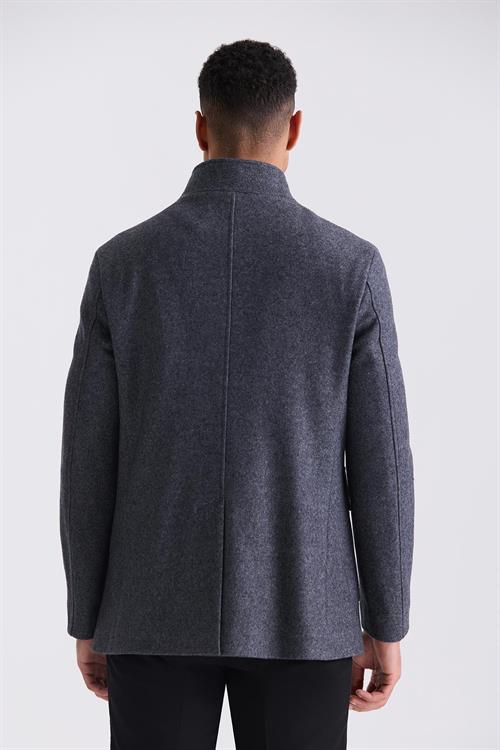 Antrasit Slim Fit Hakim Yaka Yünlü Spor Kaşe Kaban