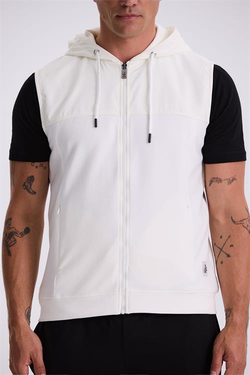 Ekru Slim Fit Kapüşonlu Pamuklu Likralı Yelek