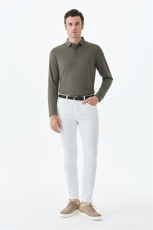 Beyaz Slim Fit 5 Cep Kot Pantolon