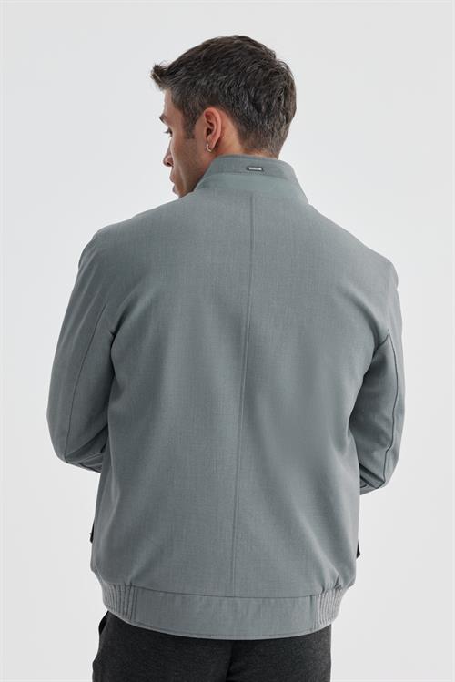 Gri Comfort Fit Dik Yaka Casual Mont