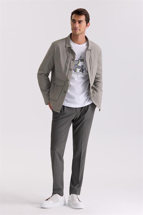 Haki Comfort Fit Gömlek Yaka Mevsimlik Mont