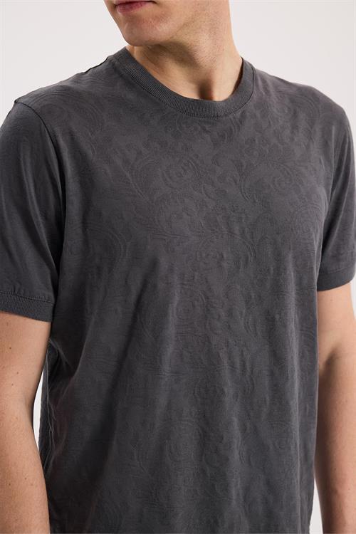 Gri Koyu Dar Kalıp - Slim Fit T-Shirt Bisiklet Yaka