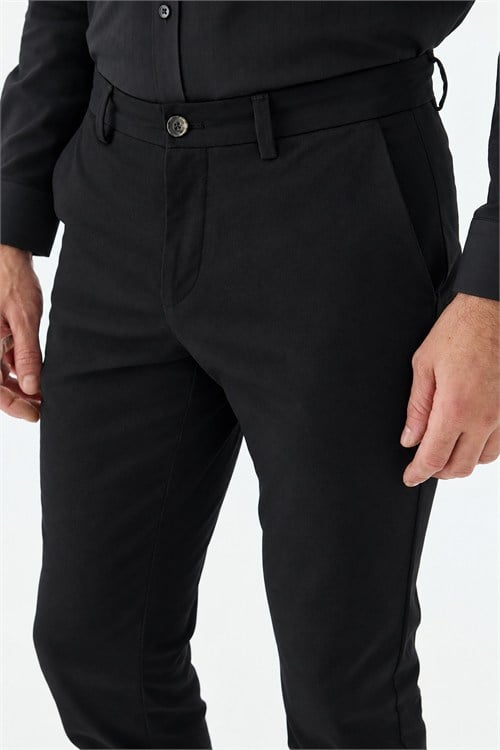 Siyah Comfort Fit Pamuklu Kanvas Pantolon