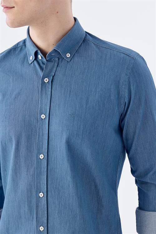 Dar Kalıp - Slim Fit Serili Gömlek-Jakamen  Denim  Serili