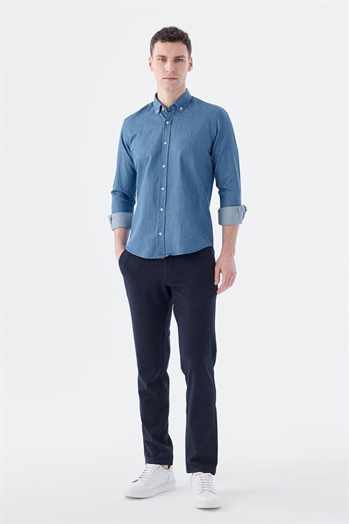 Dar Kalıp - Slim Fit Serili Gömlek-Jakamen  Denim  Serili