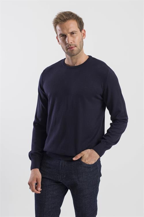 Lacivert Slim Fit Bisiklet Yaka Triko Kazak