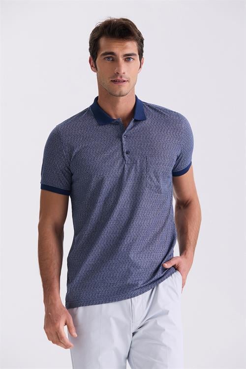 Lacivert Classic Fit Cepli Desenli Polo Yaka T-Shirt