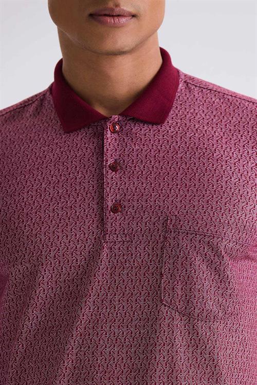Bordo Classic Fit Cepli Desenli Polo Yaka T-Shirt