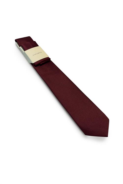 Bordo Armürlü Kravat Mendil Set