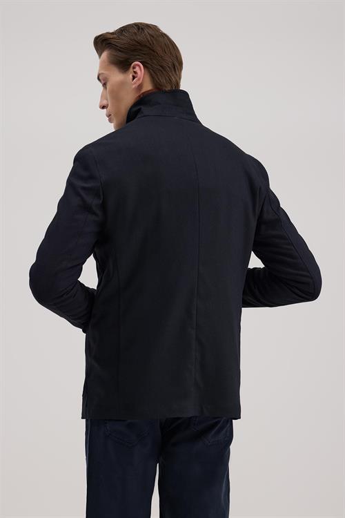 Lacivert Dar Kalıp - Slim Fit Ceket Mont Patlı