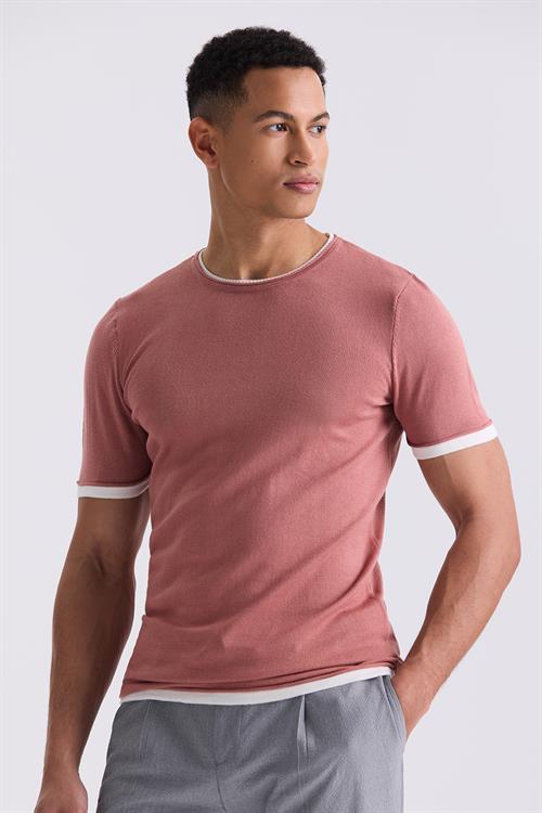 Gül Kurusu Slim Fit Triko Bisiklet Yaka T-Shirt