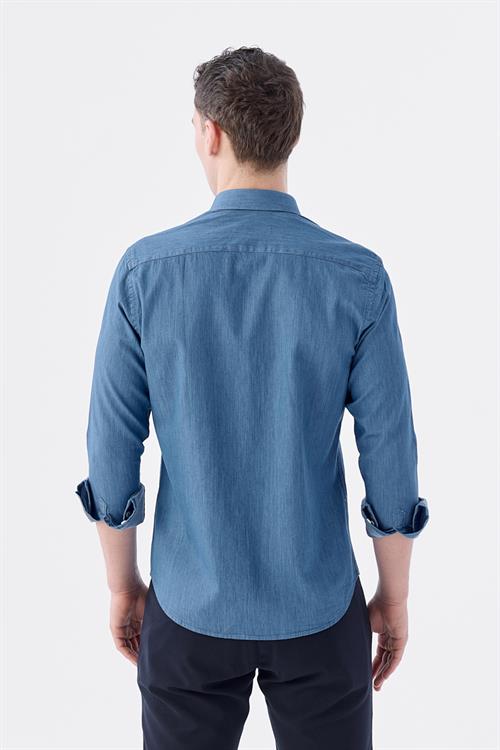 Dar Kalıp - Slim Fit Serili Gömlek-Jakamen  Denim  Serili