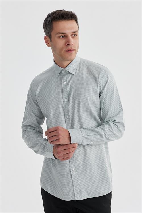 Gri Comfort Fit %100 Pamuk Piti Kare Gömlek