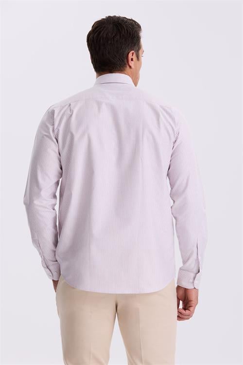 Bordo %100 Pamuk Düğmeli Yaka Comfort Fit Gömlek