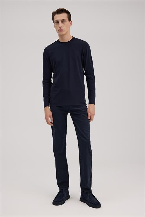 Lacivert Dar Kalıp - Slim Fit T-Shirt UZUN KOL