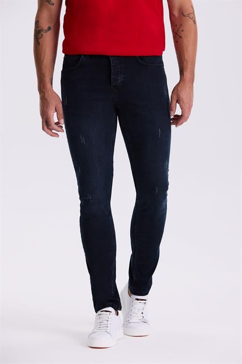 Lacivert Slim Fit Yıkamalı Pamuklu Dar Kalıp Jean Kot Pantolon