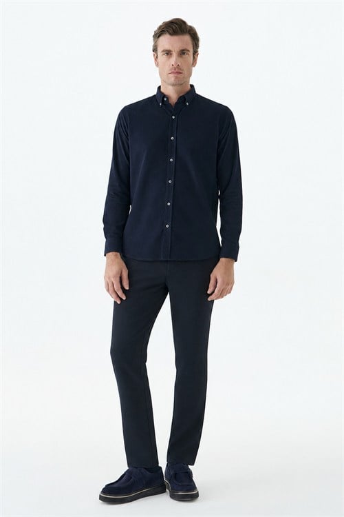 Lacivert Comfort Fit %100 Pamuk Kadife Gömlek