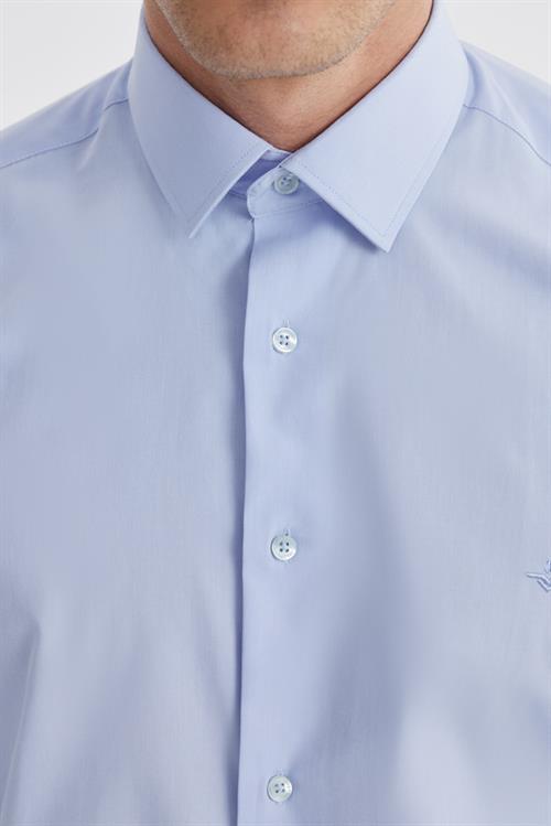 Mavi Slim Fit İtalyan Yaka Klasik Kravatlık Pamuklu Gömlek