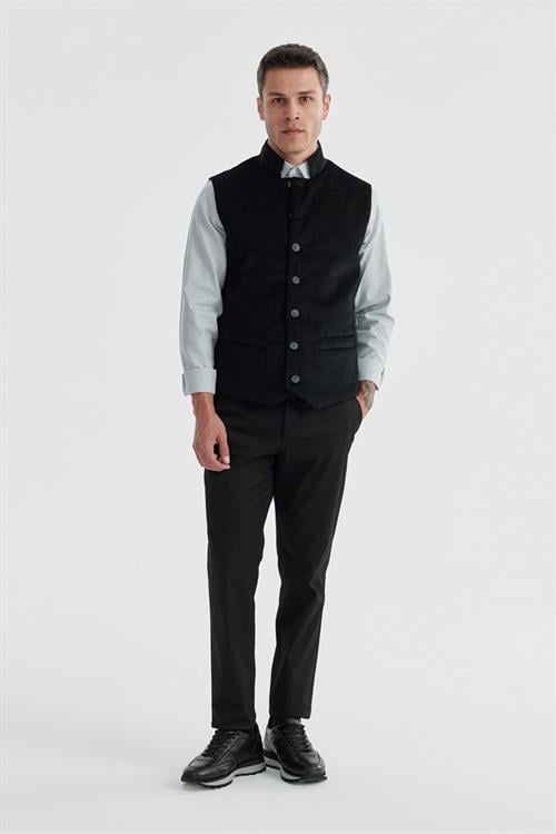 Siyah Hakim Yaka Çift Taraflı Slim Fit Yelek