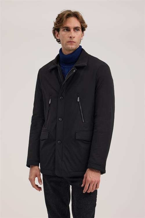 Siyah Rahat Kalıp - Comfort Fit Mont Berberi Yaka