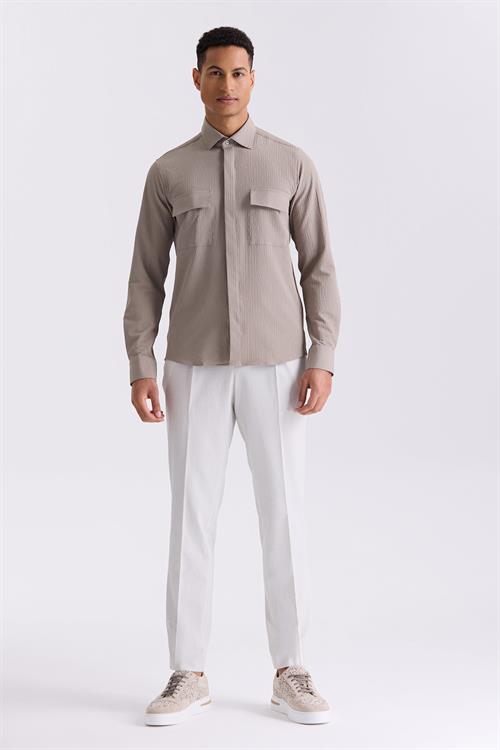 Haki Comfort Fit Desenli Spor Gömlek