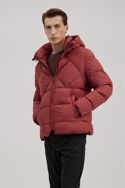 Bordo Lacivert Comfort Fit Kapuşonlu Şişme Mont