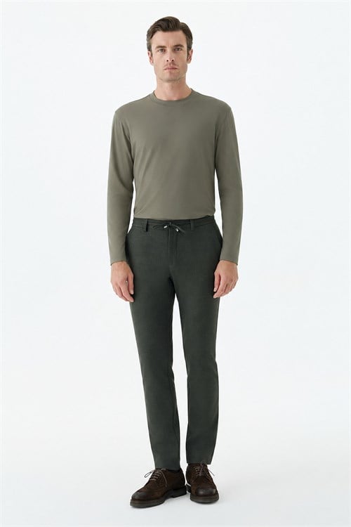 Haki Comfort Fit Rayon Karışımlı Bisiklet Yaka Sweatshirt