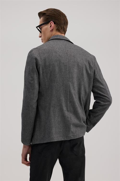 Gri Dar Kalıp - Slim Fit Ceket Mont Patlı