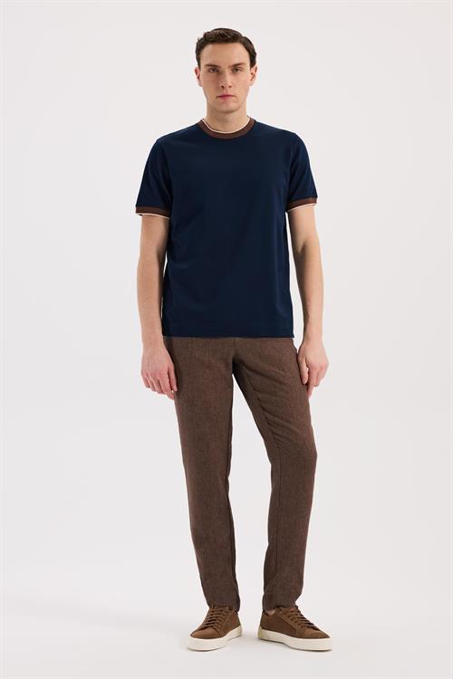 Lacivert Slim Fit Bisiklet Yaka %100 Pamuk  T-Shirt