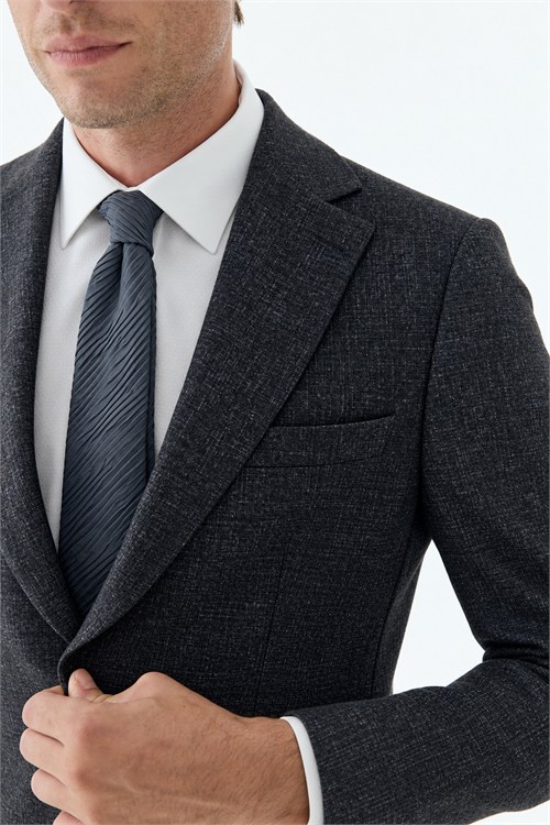 Antrasit Slim Fit Mono Yaka Desenli Ceket