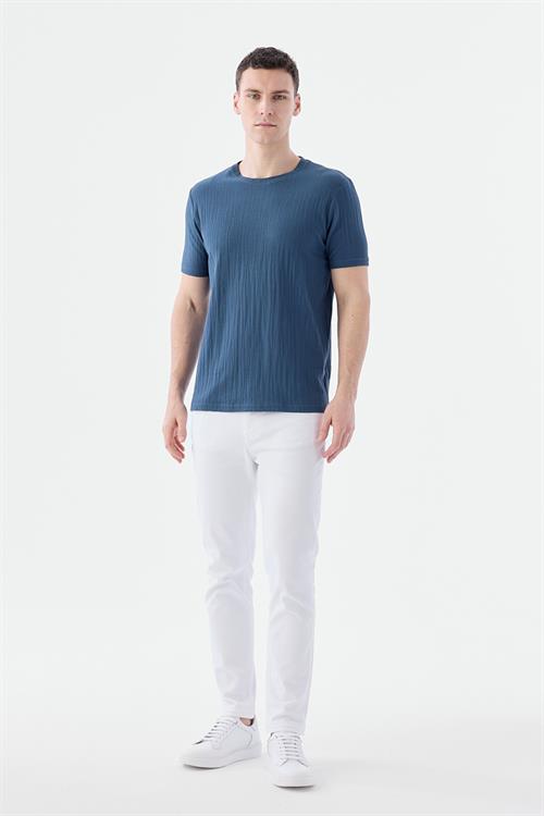 Dar Kalıp - Slim Fit Serili T-Shirt-Jakamen  Bisiklet Yaka  Serili