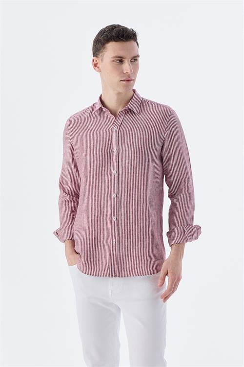 Bordo Rahat Kalıp - Comfort Fit Gömlek Klasik Yaka