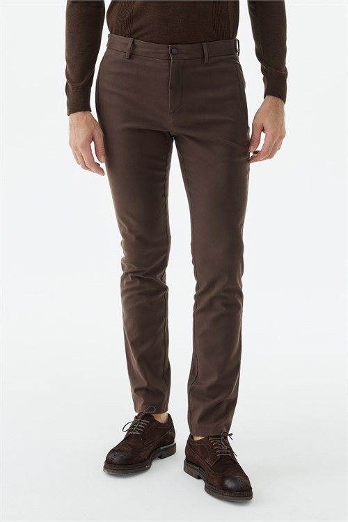 Kahve Comfort Fit Fermuarlı Cepli Kanvas Pantolon